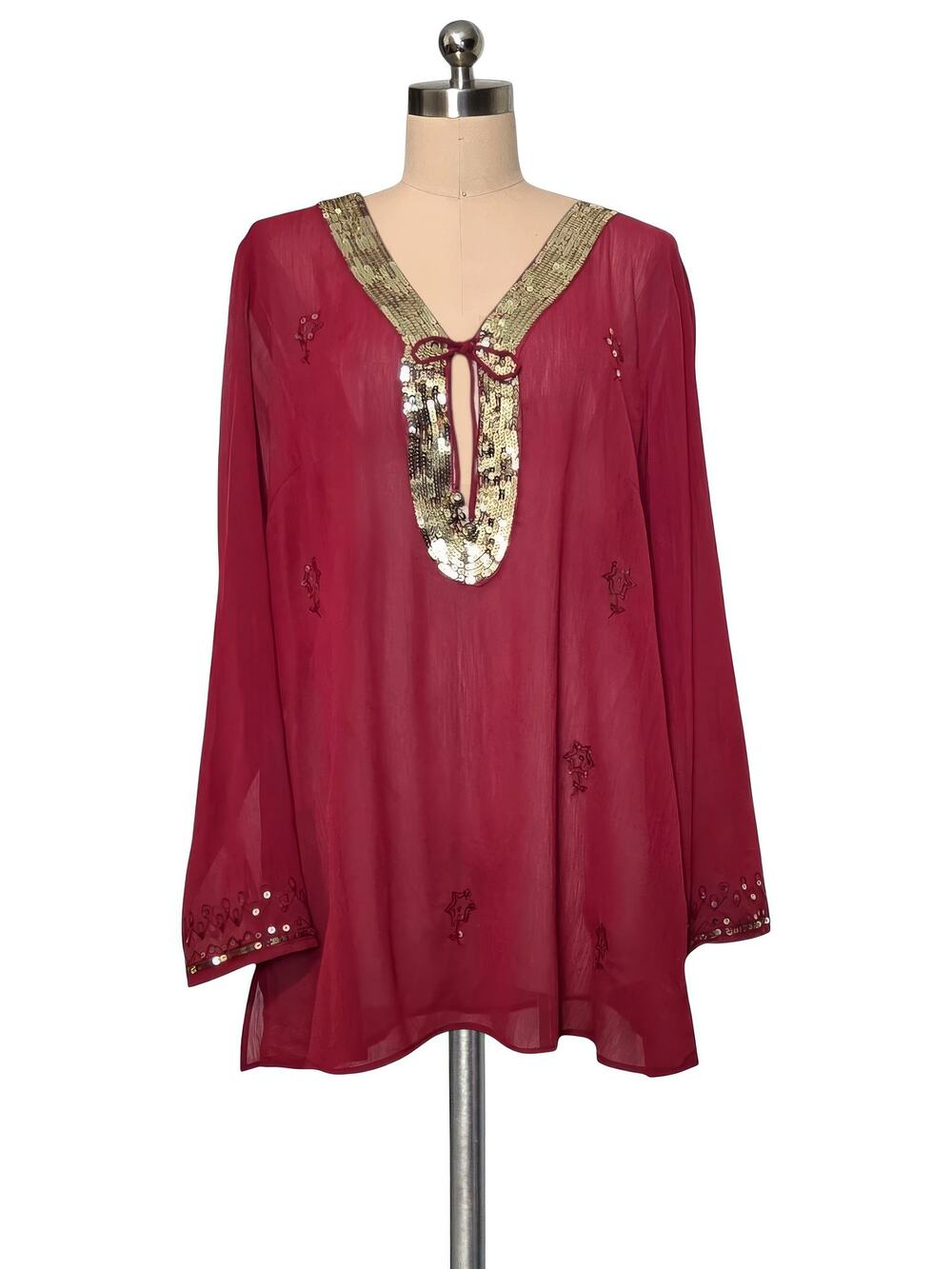 Only Nine Woman Red Sequined Semi Sheer Blouse Top 18 20